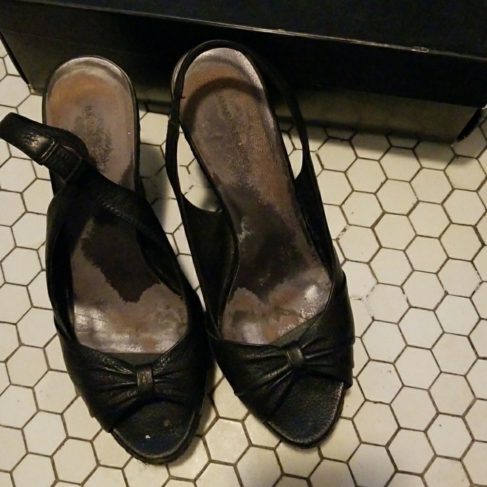Black Leather Banana Republic Platform Wedge Shoes